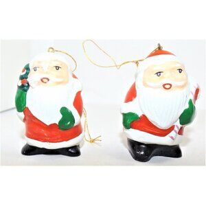 Small Vintage Ceramic Clay Ornaments Santa Claus Colorful Lot Of 3 Hand Painted